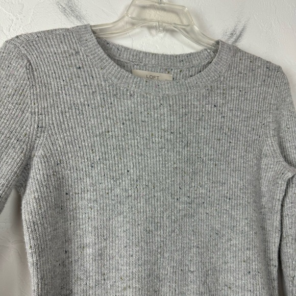 Ann Taylor Loft Dress Sweater Knit Grey Heather Marled Ribbed Crew Neck Cotton‎ - Picture 3 of 9